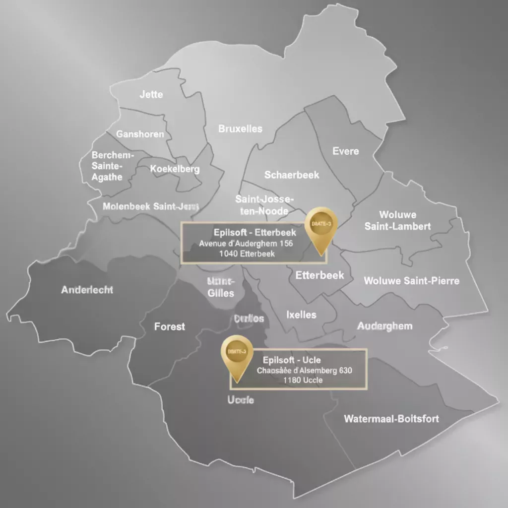 Carte des centres Epilsoft à Bruxelles - Etterbeek et Uccle